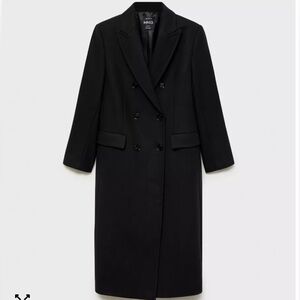 Mango Selection Double-Breasted Long Black Coat